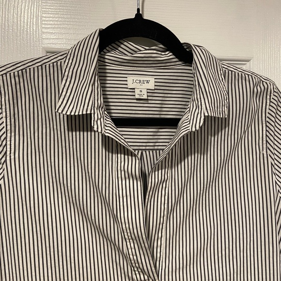 J. Crew Size S Black White Stripe Long Sleeve V Neck Collared Popover Tunic Top - Picture 2 of 10